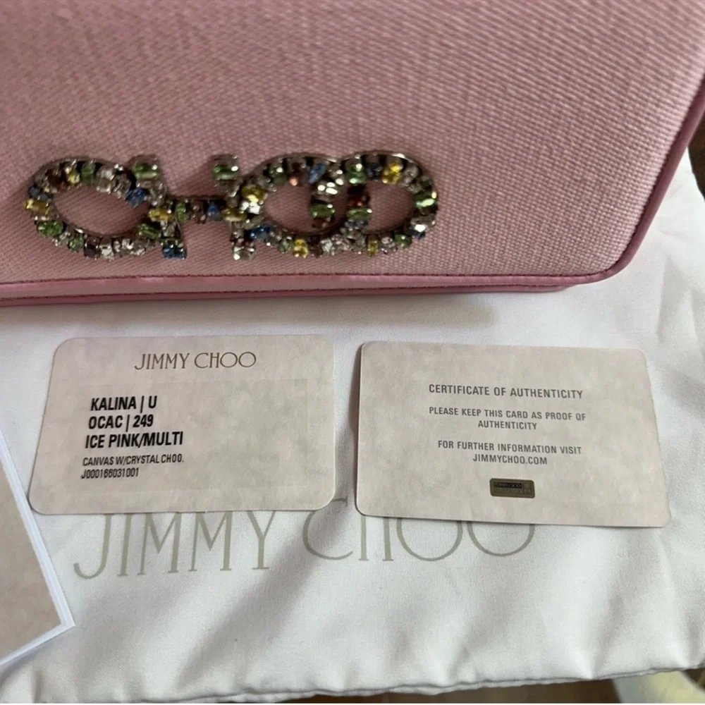 Jimmy Choo Pink Crystal Logo Clutch - Picture 2 of 7